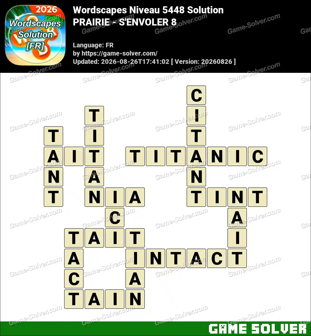 Wordscapes Français Niveau 5448 Solution — PRAIRIE – S’ENVOLER 8
